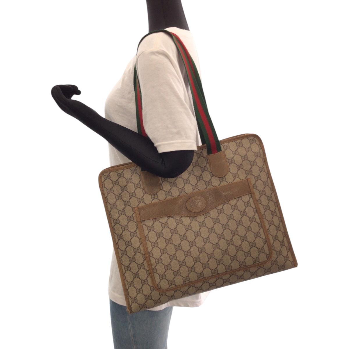 GUCCI Tote Bag 89 02 997 GG Supreme Canvas Brown Beige Gold Metal Tote Bag Shoulder Bag Old Gucci Shelly Line Women Used