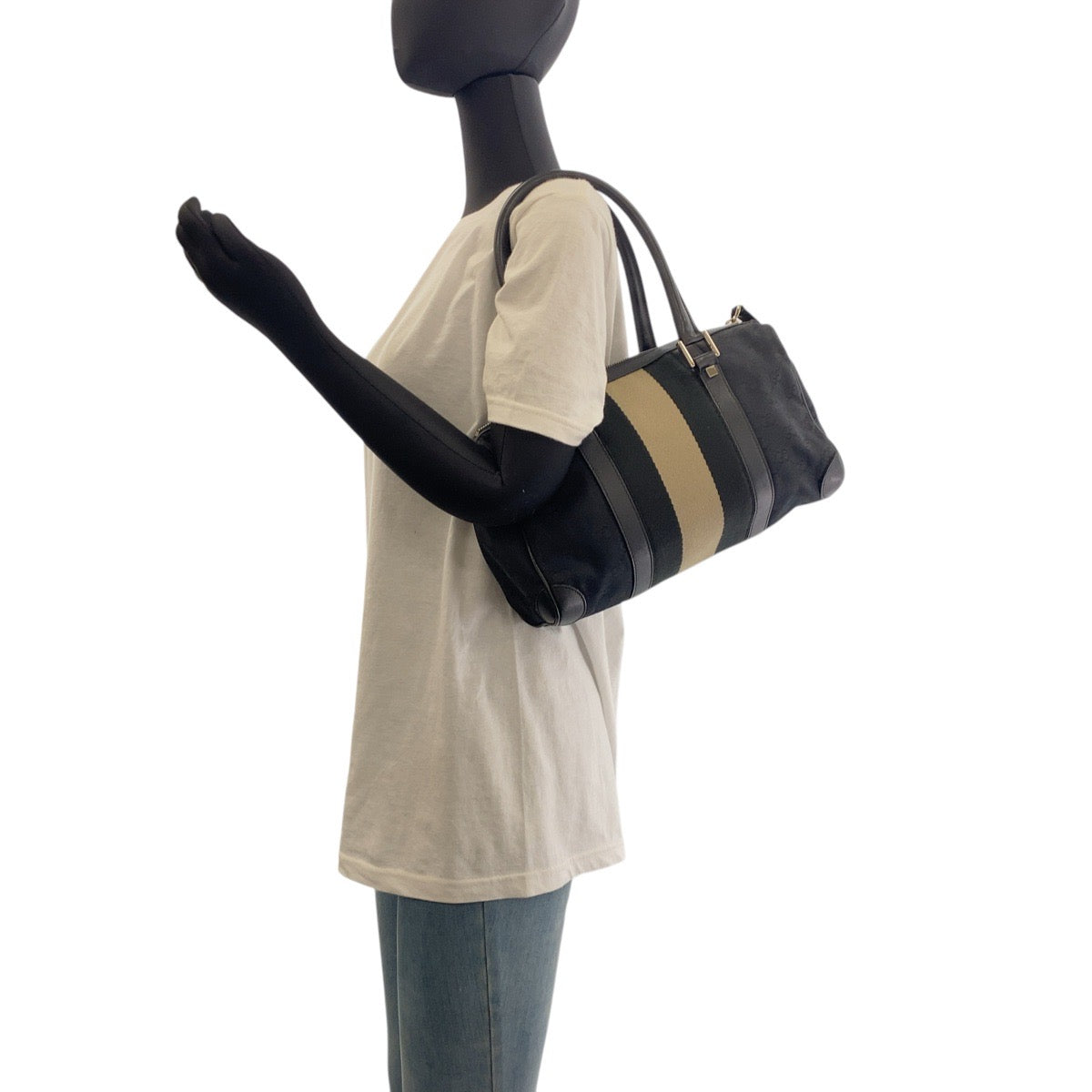 GUCCI Handbag 000 0851 GG canvas, leather black Handbags Mini Boston Duffel bag Sherry line Women Used