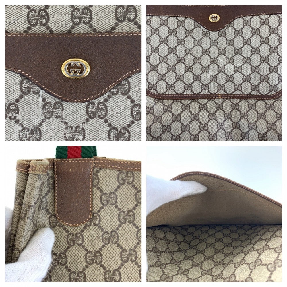 GUCCI Tote Bag 89 02 003 GG Supreme canvas, leather Brown Tote Bag Shoulder Bag Old Gucci Shelly Line Interlocking Women Used
