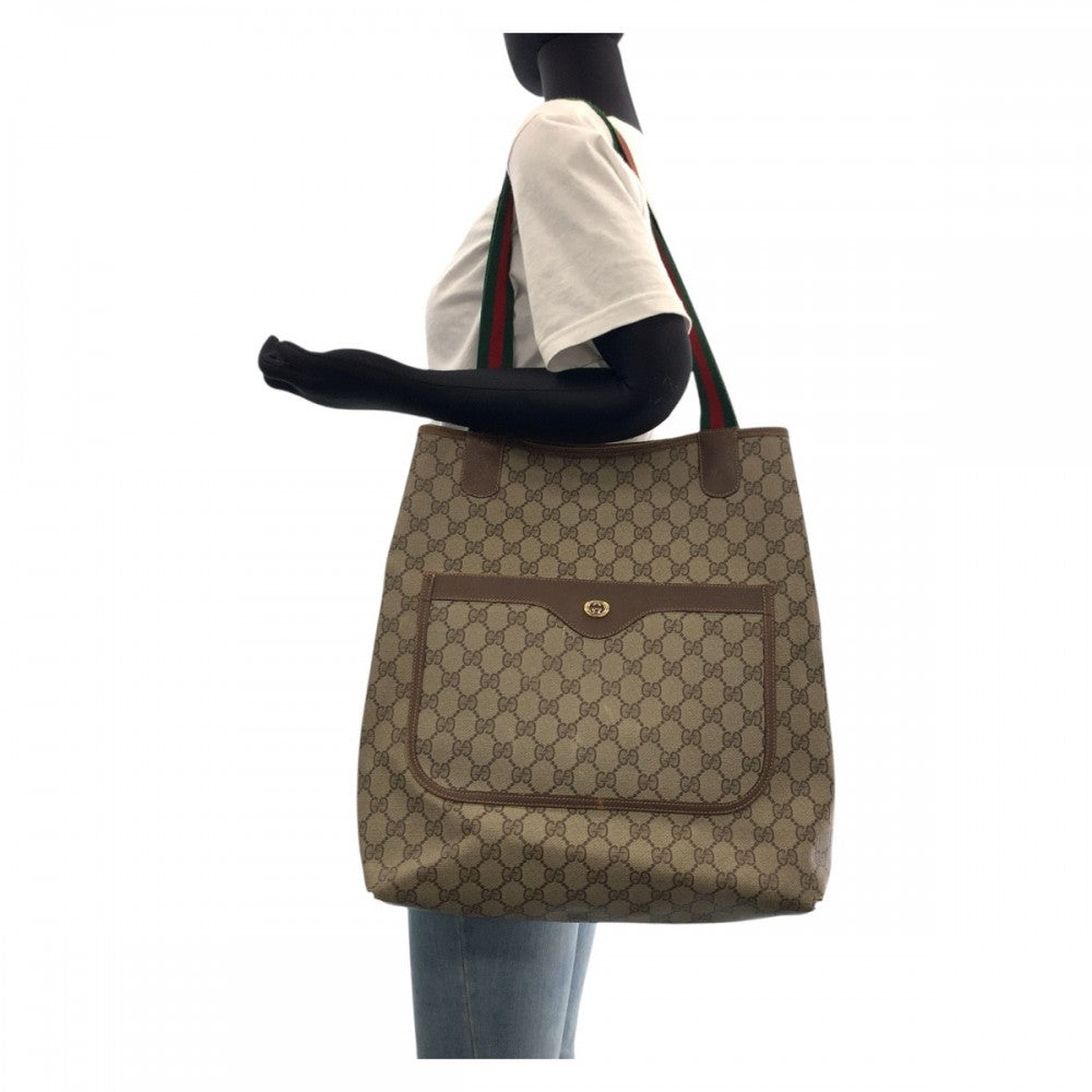 GUCCI Tote Bag 89 02 003 GG Supreme canvas, leather Brown Tote Bag Shoulder Bag Old Gucci Shelly Line Interlocking Women Used