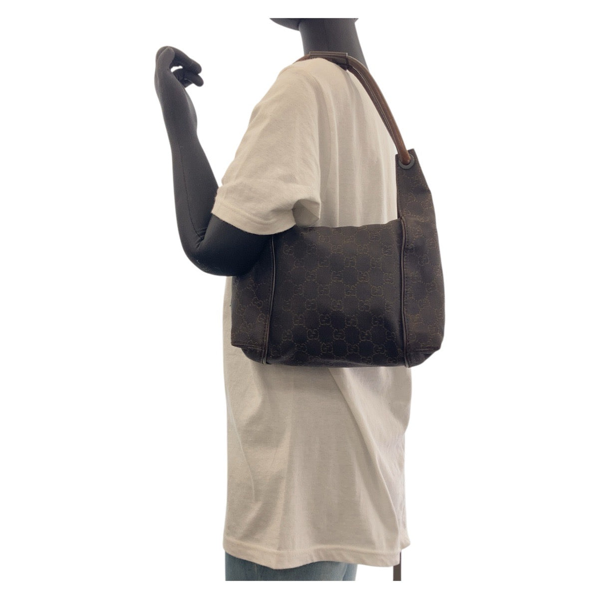 GUCCI Shoulder Bag 101333 GG canvas, leather Dark brown Shoulder Bag handbag Women Used