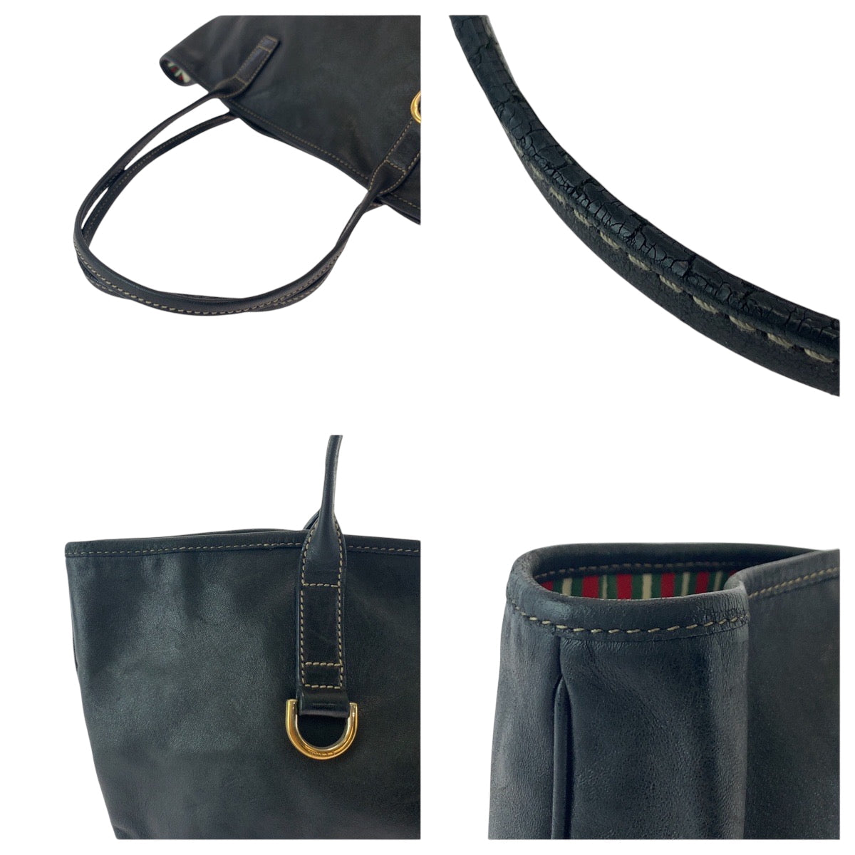 GUCCI Tote Bag 169946 leather Black GoldMetal Tote Bag Shoulder Bag Newbrit Women Used