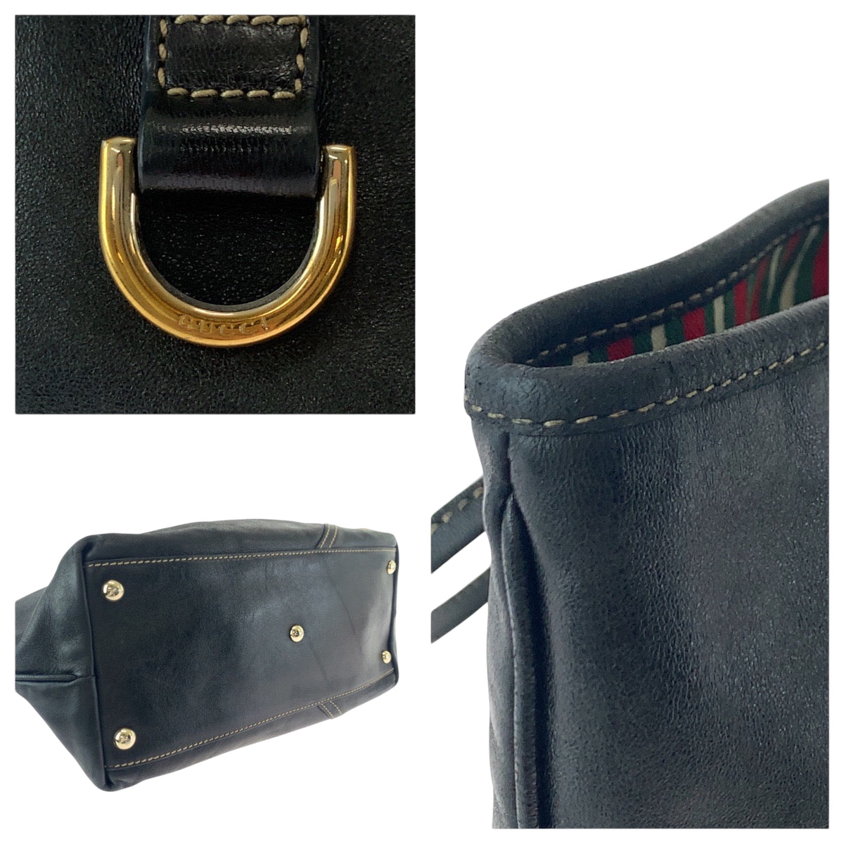 GUCCI Tote Bag 169946 leather Black GoldMetal Tote Bag Shoulder Bag Newbrit Women Used