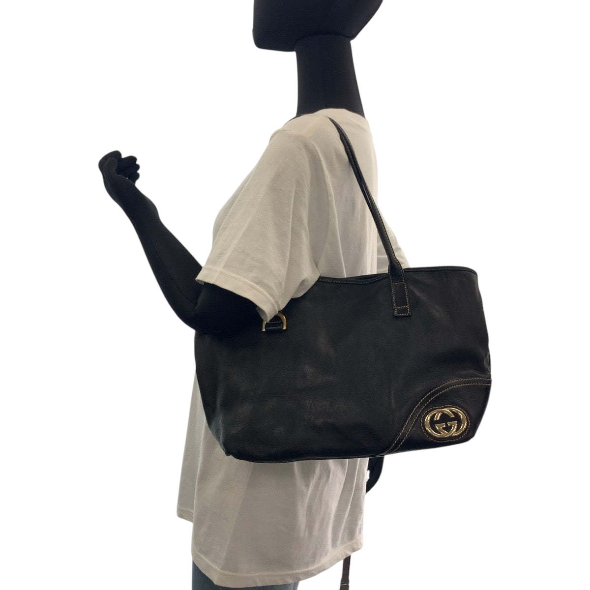 GUCCI Tote Bag 169946 leather Black GoldMetal Tote Bag Shoulder Bag Newbrit Women Used