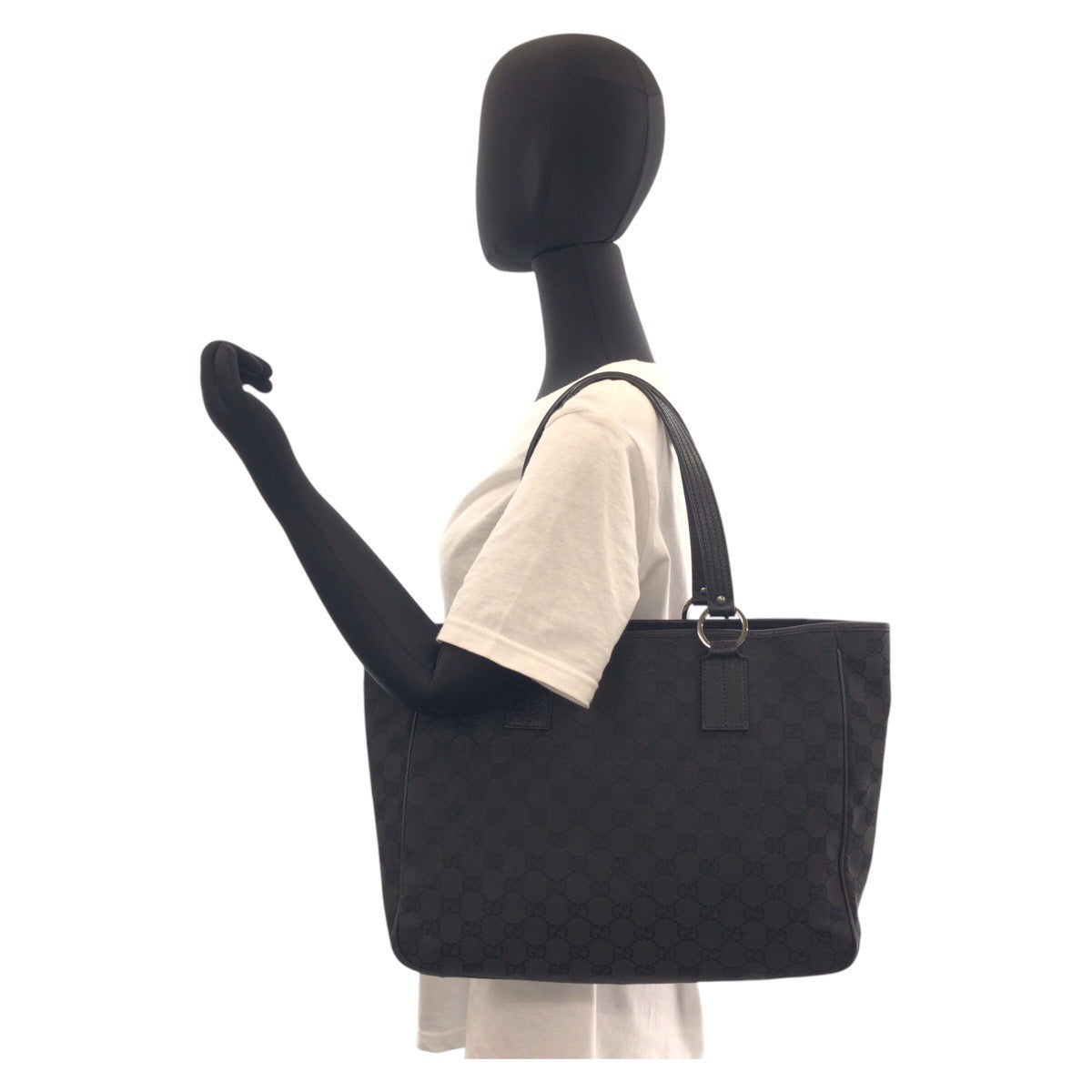 GUCCI Tote Bag 113017 GG canvas, leather Black black Tote Bag Shoulder Bag Women Used