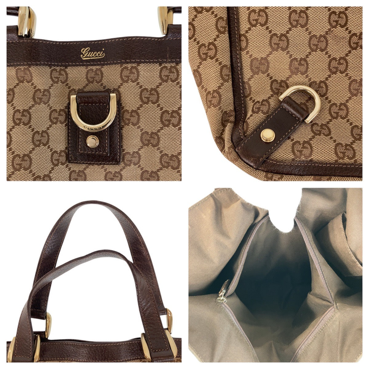 GUCCI Tote Bag 130733 GG canvas, leather Brown Gold Metal Tote Bag Shoulder Bag Abbey Women Used