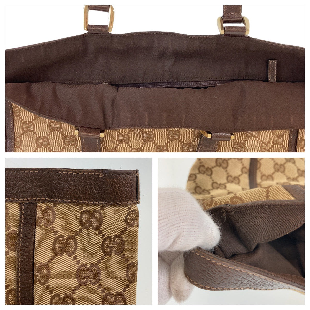 GUCCI Tote Bag 130733 GG canvas, leather Brown Gold Metal Tote Bag Shoulder Bag Abbey Women Used