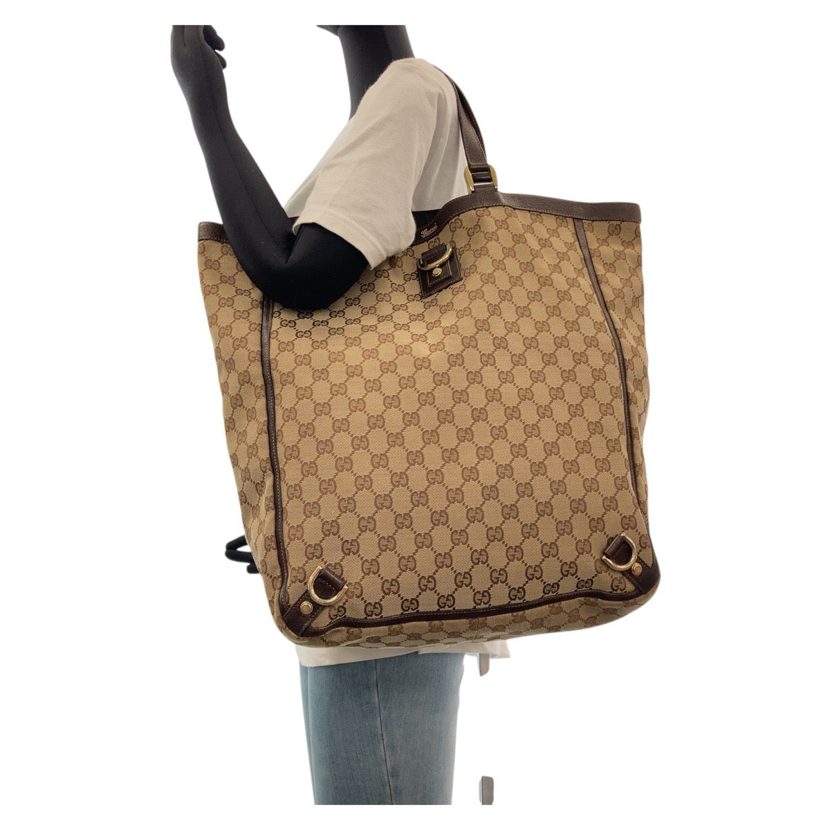 GUCCI Tote Bag 130733 GG canvas, leather Brown Gold Metal Tote Bag Shoulder Bag Abbey Women Used