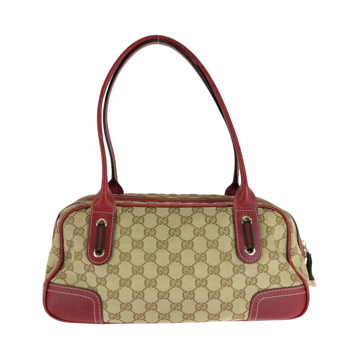 GUCCI Handbag 161720 GG canvas Beige Red Gold Metal Handbags Mini Boston Duffel bag Pretty Sherry Ribbon Women Used