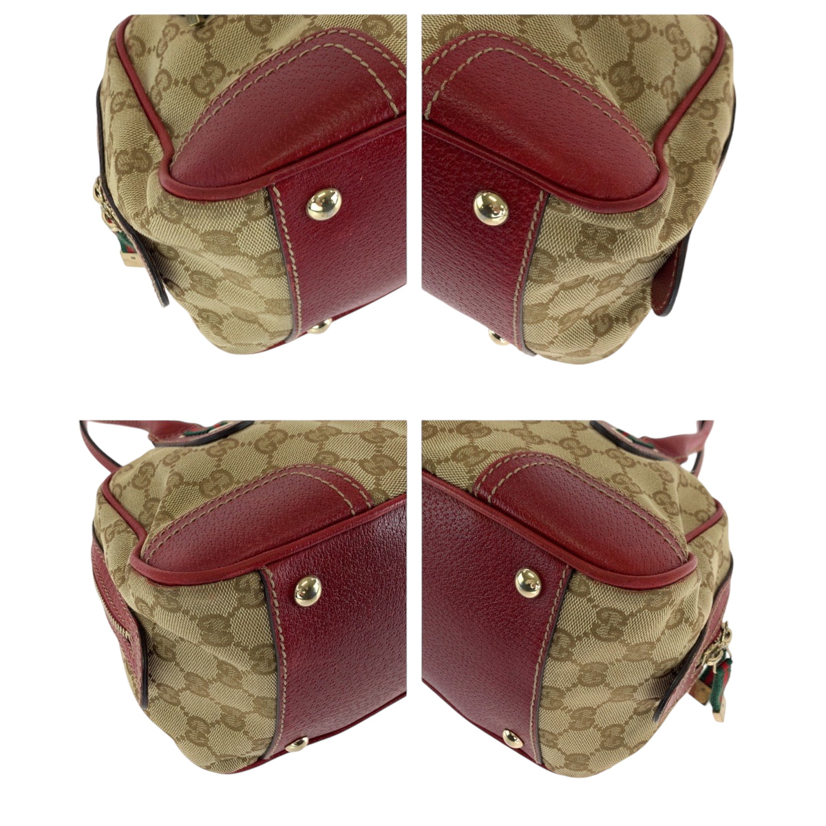 GUCCI Handbag 161720 GG canvas Beige Red Gold Metal Handbags Mini Boston Duffel bag Pretty Sherry Ribbon Women Used
