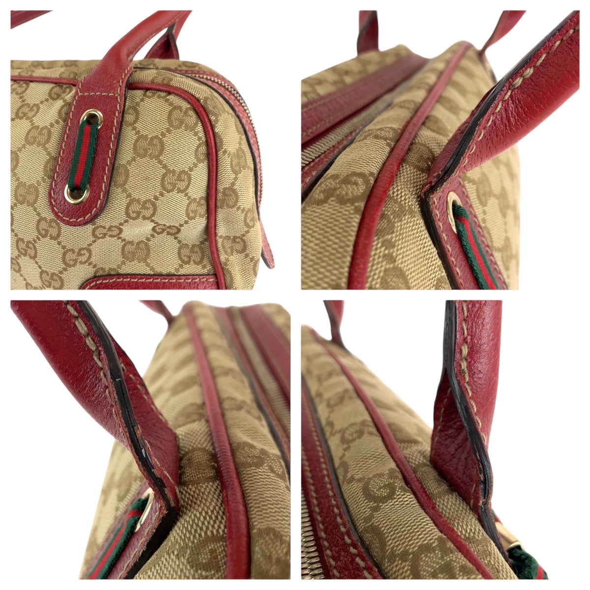 GUCCI Handbag 161720 GG canvas Beige Red Gold Metal Handbags Mini Boston Duffel bag Pretty Sherry Ribbon Women Used
