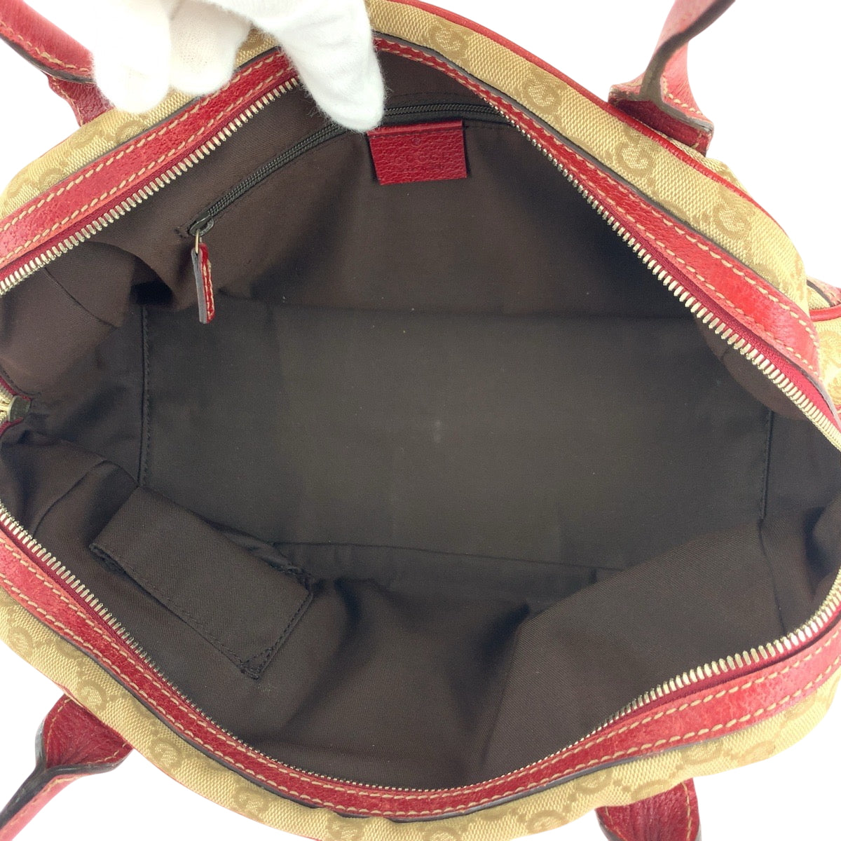GUCCI Handbag 161720 GG canvas Beige Red Gold Metal Handbags Mini Boston Duffel bag Pretty Sherry Ribbon Women Used