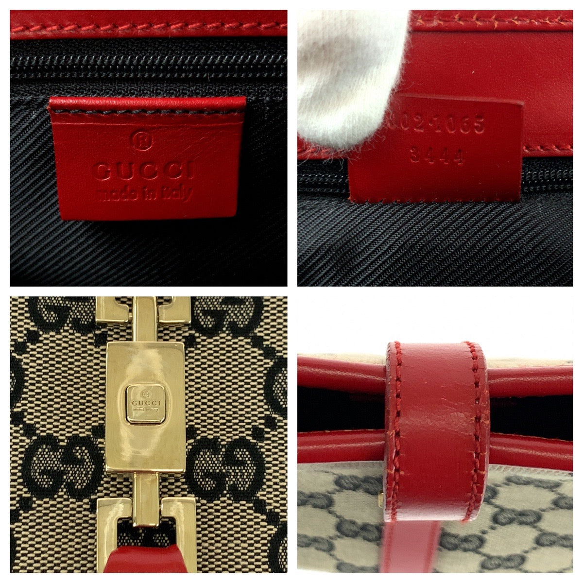 GUCCI Handbag 002 1065 GG canvas Gray Red Gold Metal Handbag Tote Bag Jackie Women Used