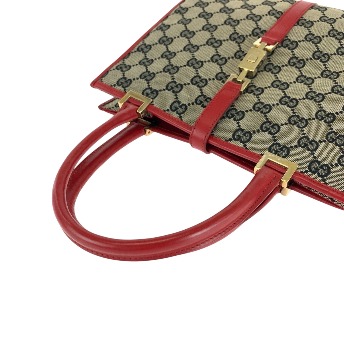 GUCCI Handbag 002 1065 GG canvas Gray Red Gold Metal Handbag Tote Bag Jackie Women Used