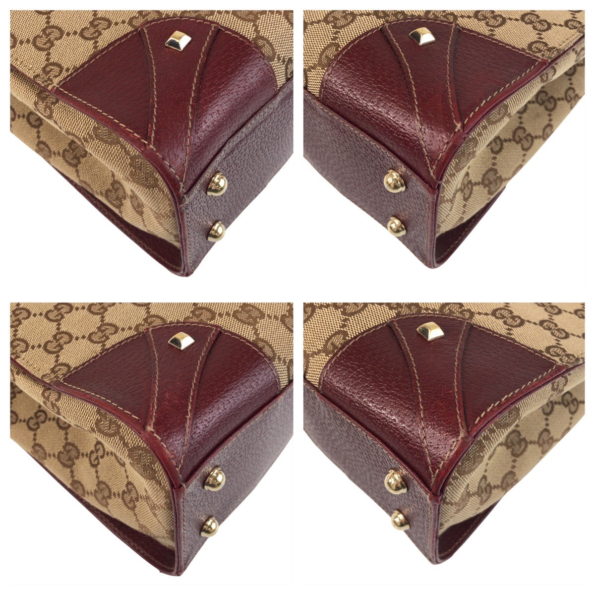 GUCCI Tote Bag 120895 GG canvas, leather Beige Bordeaux Gold Metal Tote Bag handbag Women Used