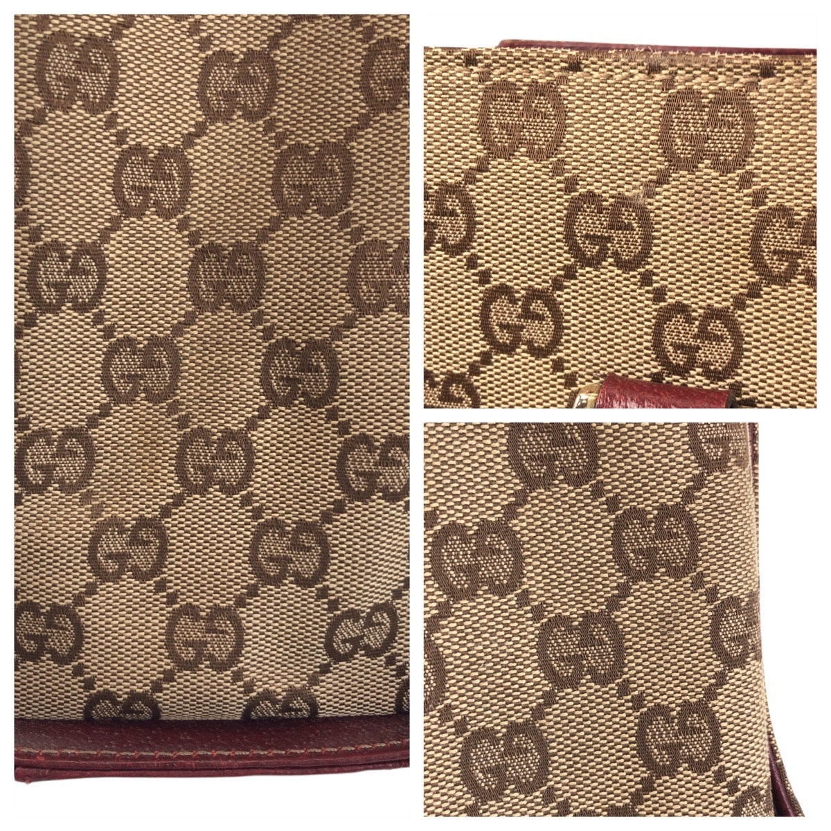 GUCCI Tote Bag 120895 GG canvas, leather Beige Bordeaux Gold Metal Tote Bag handbag Women Used