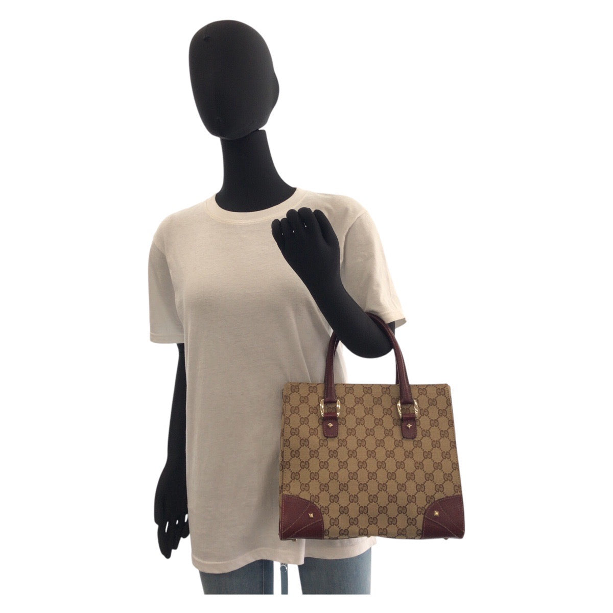 GUCCI Tote Bag 120895 GG canvas, leather Beige Bordeaux Gold Metal Tote Bag handbag Women Used