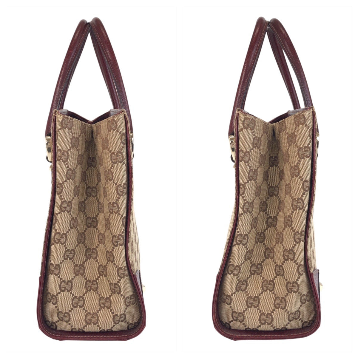 GUCCI Tote Bag 120895 GG canvas, leather Beige Bordeaux Gold Metal Tote Bag handbag Women Used