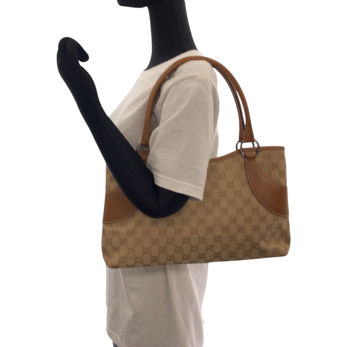 GUCCI Tote Bag 113015 GG canvas Brown Beige SilverMetal Tote Bag handbag Women Used