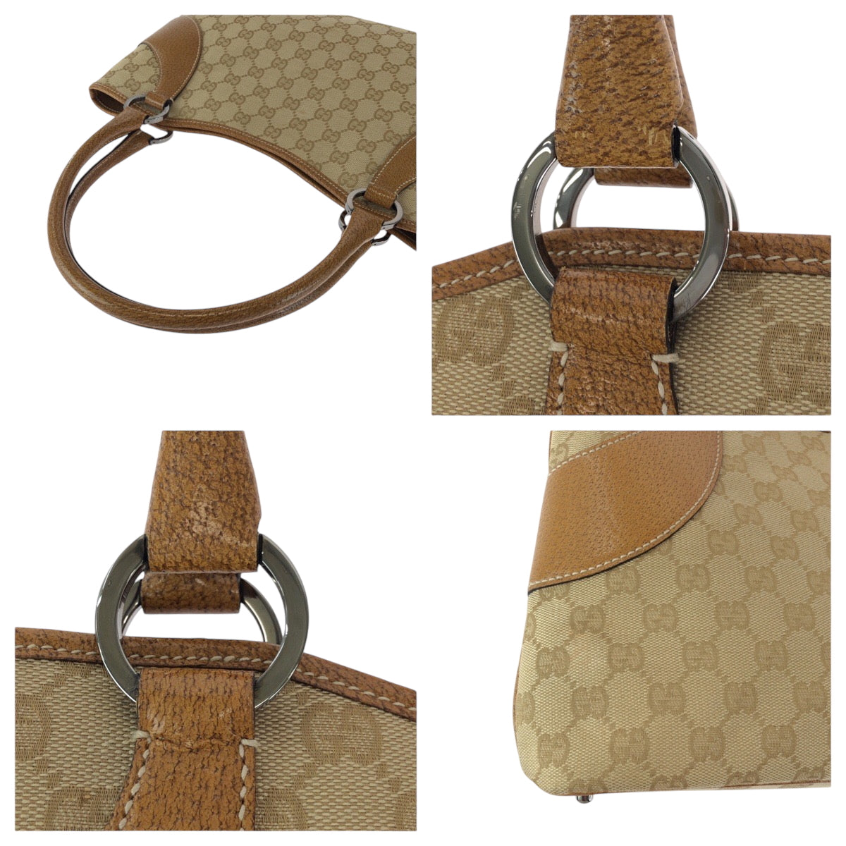 GUCCI Tote Bag 113015 GG canvas Brown Beige SilverMetal Tote Bag handbag Women Used