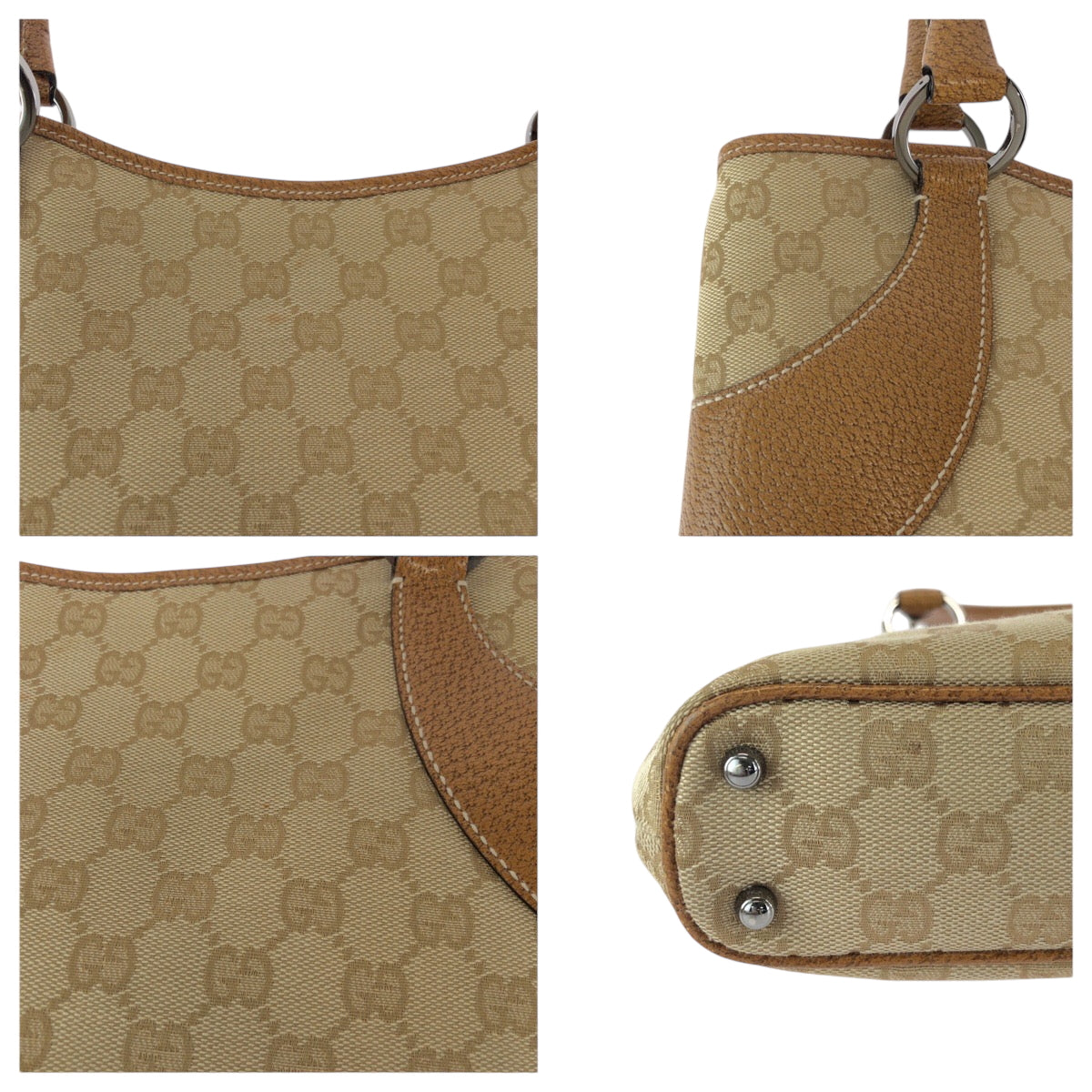 GUCCI Tote Bag 113015 GG canvas Brown Beige SilverMetal Tote Bag handbag Women Used
