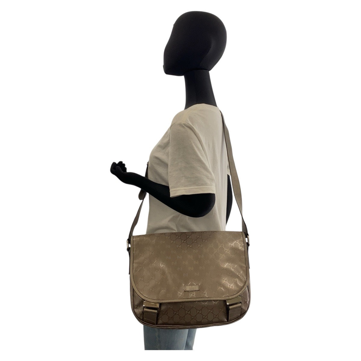 GUCCI Shoulder Bag 201732 PVC Metallic Brown SilverMetal Shoulder Bag Messenger bag GG implementation Women Used