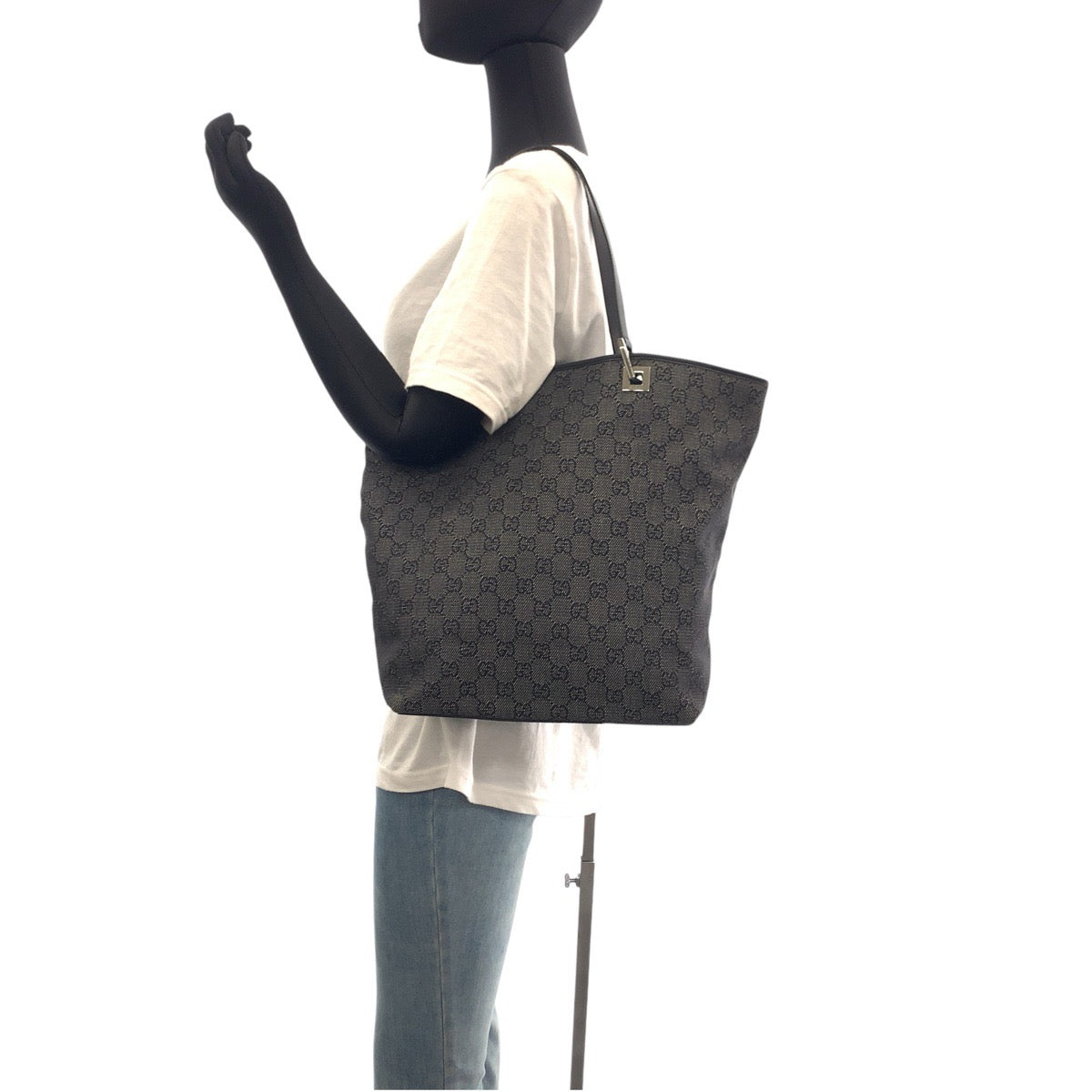 GUCCI Tote Bag 31243 GG canvas, leather black Tote Bag Shoulder Bag Women Used
