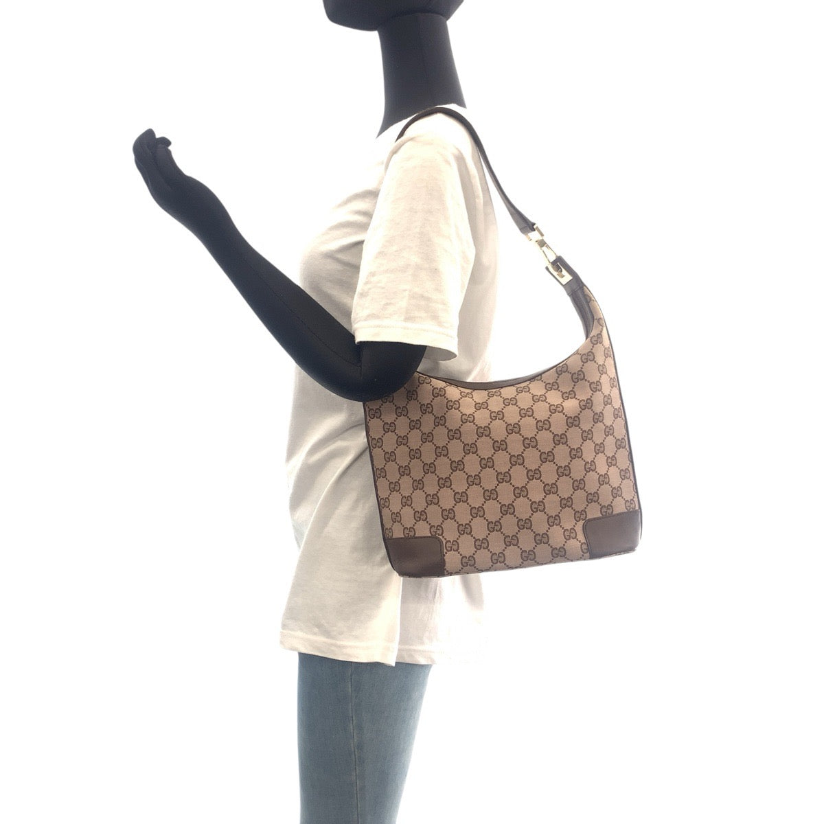 GUCCI Shoulder Bag 001 4204 GG canvas, leather Brown Pink Beige Gold Metal Women Used