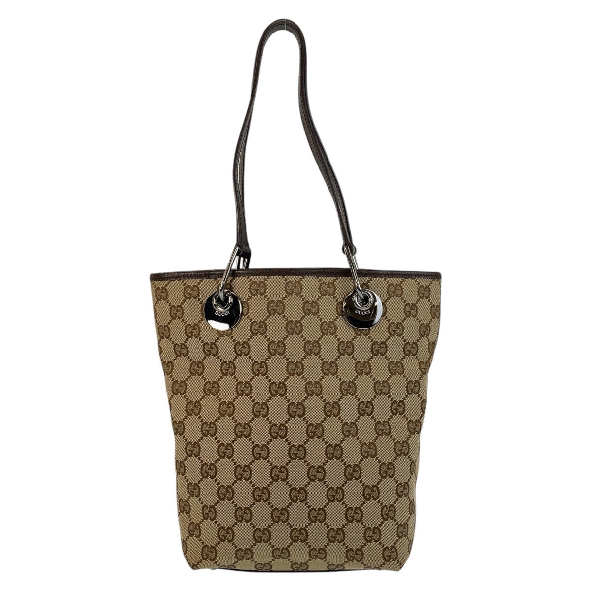GUCCI Tote Bag 120840 GG canvas, leather Beige Brown SilverMetal Tote Bag Shoulder Bag Women Used