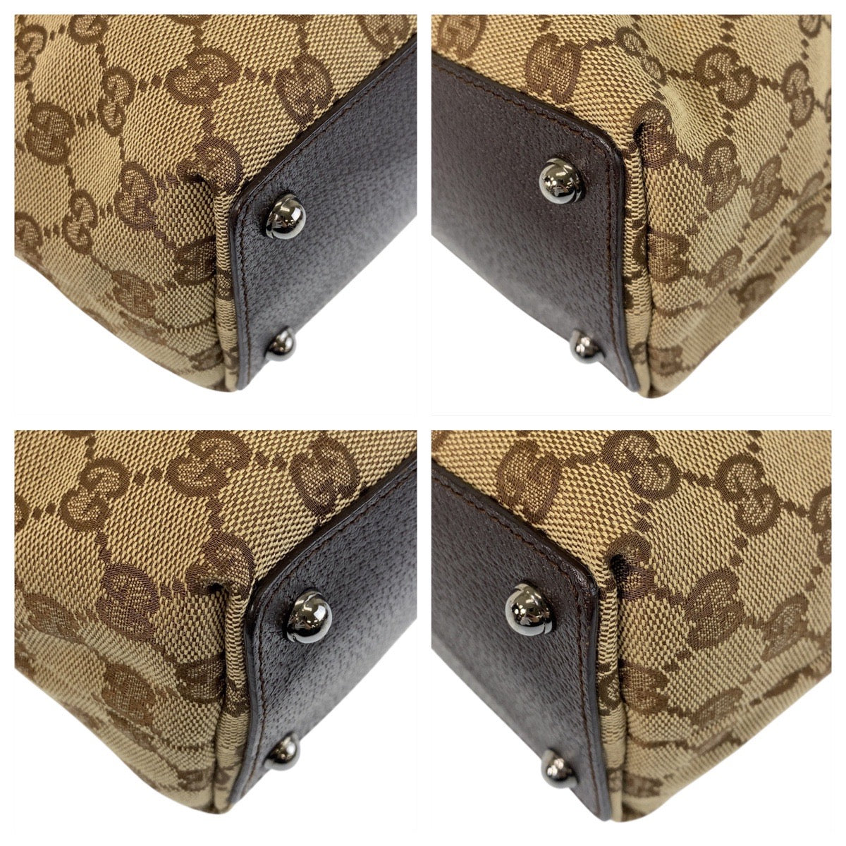 GUCCI Tote Bag 120840 GG canvas, leather Beige Brown SilverMetal Tote Bag Shoulder Bag Women Used