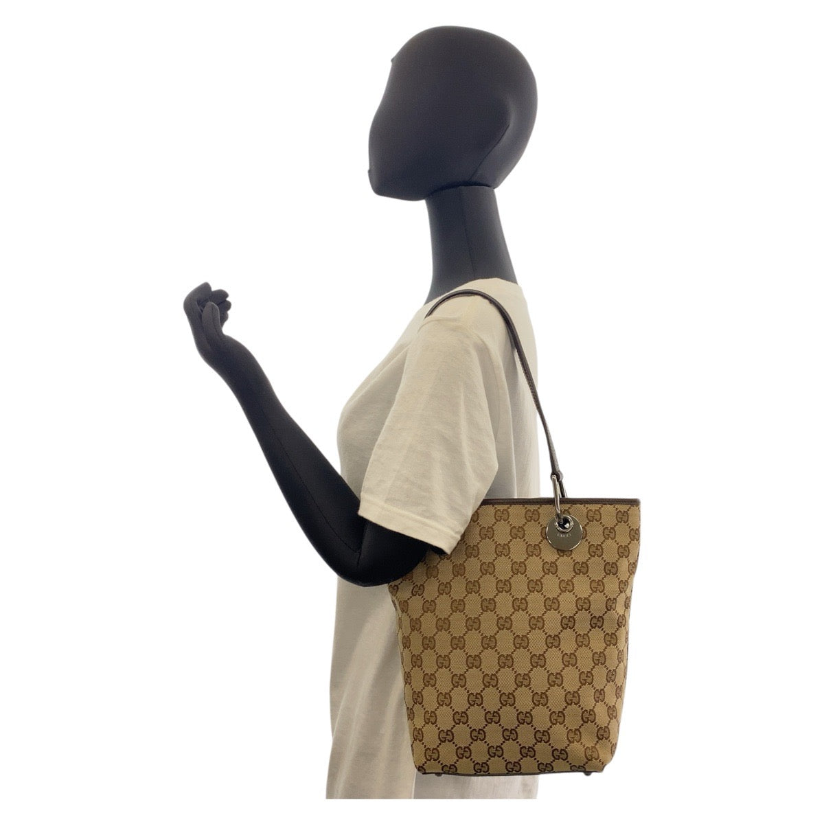 GUCCI Tote Bag 120840 GG canvas, leather Beige Brown SilverMetal Tote Bag Shoulder Bag Women Used
