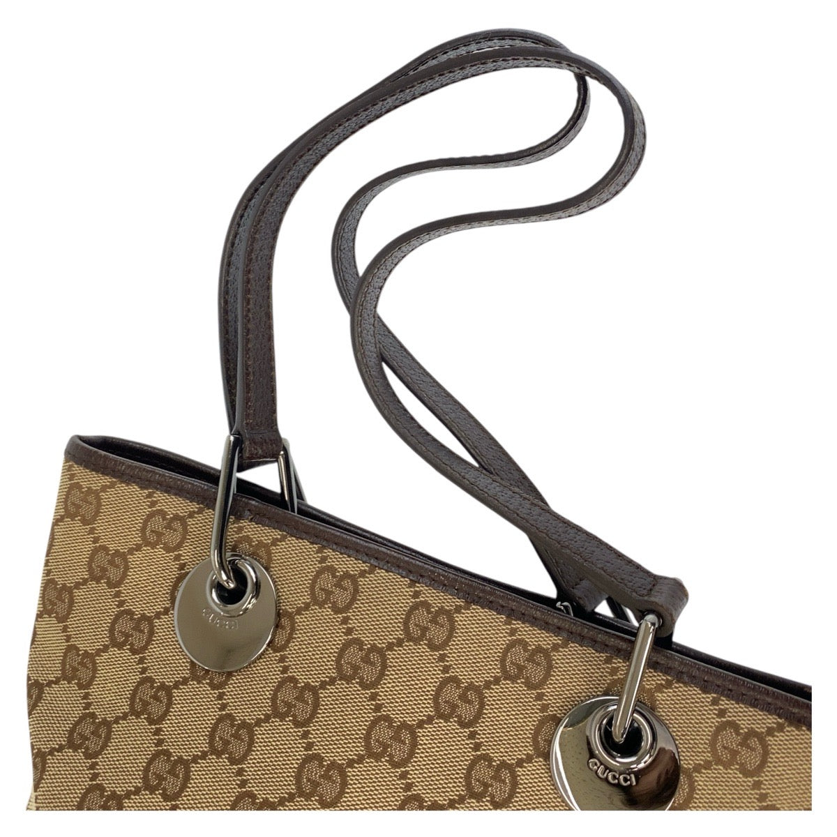 GUCCI Tote Bag 120840 GG canvas, leather Beige Brown SilverMetal Tote Bag Shoulder Bag Women Used