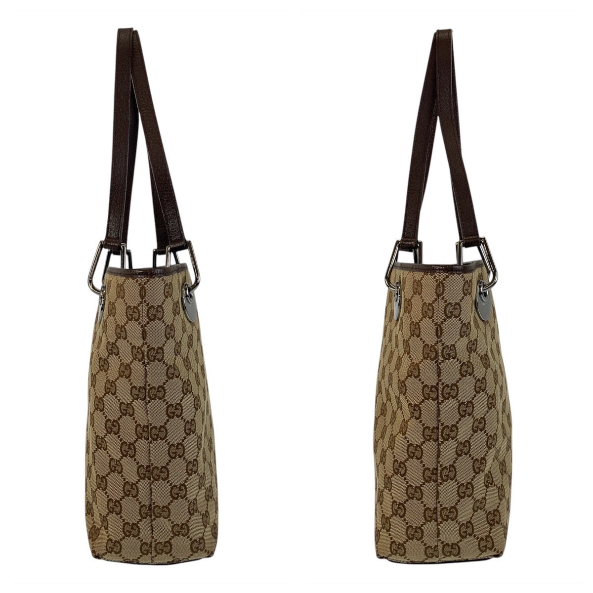 GUCCI Tote Bag 120840 GG canvas, leather Beige Brown SilverMetal Tote Bag Shoulder Bag Women Used