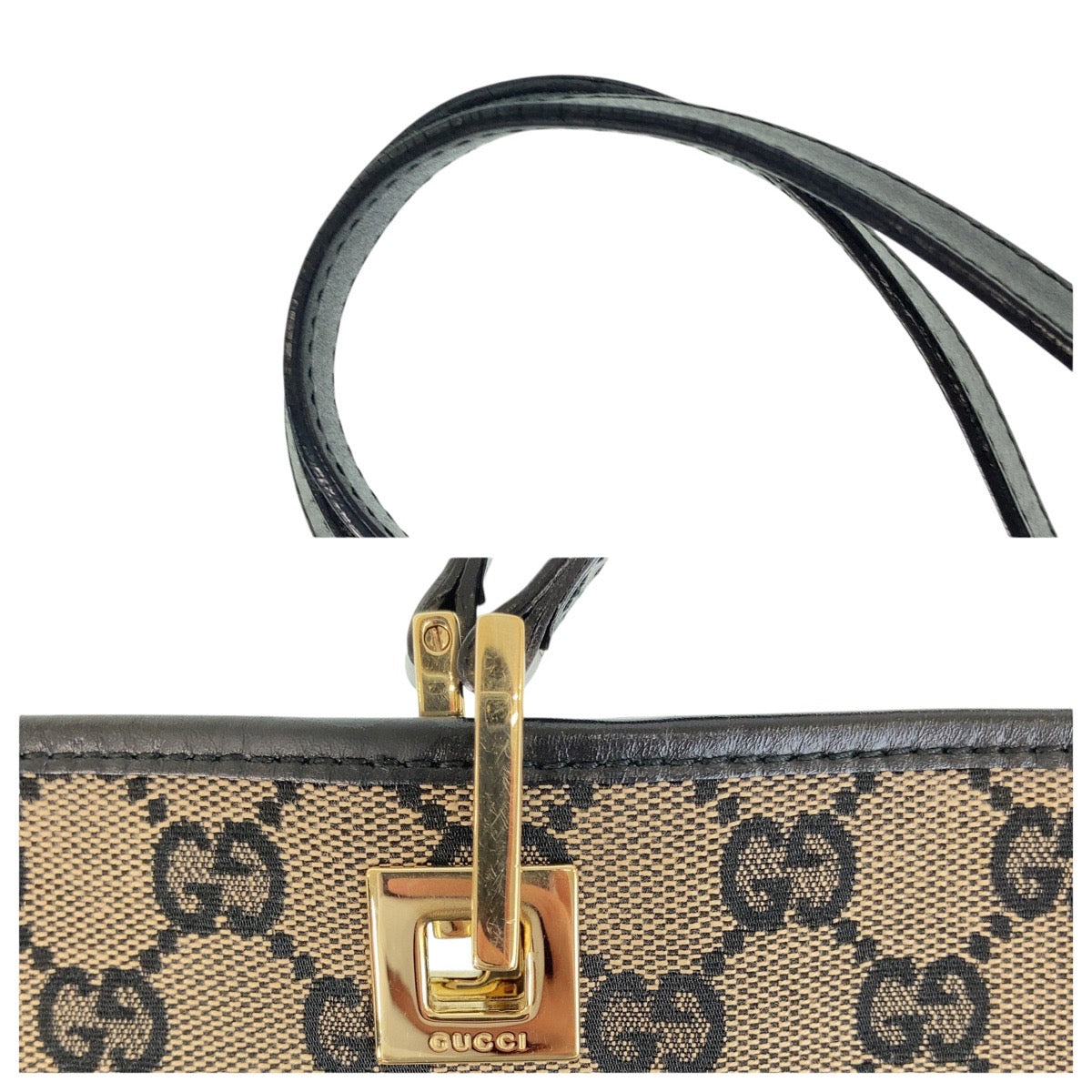 GUCCI Tote Bag 002 1098 GG canvas, leather Black GoldMetal Tote Bag Shoulder Bag Women Used