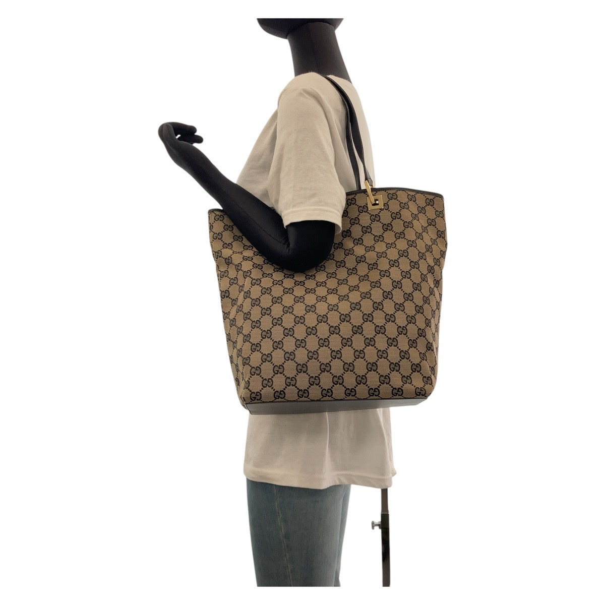 GUCCI Tote Bag 002 1098 GG canvas, leather Black GoldMetal Tote Bag Shoulder Bag Women Used