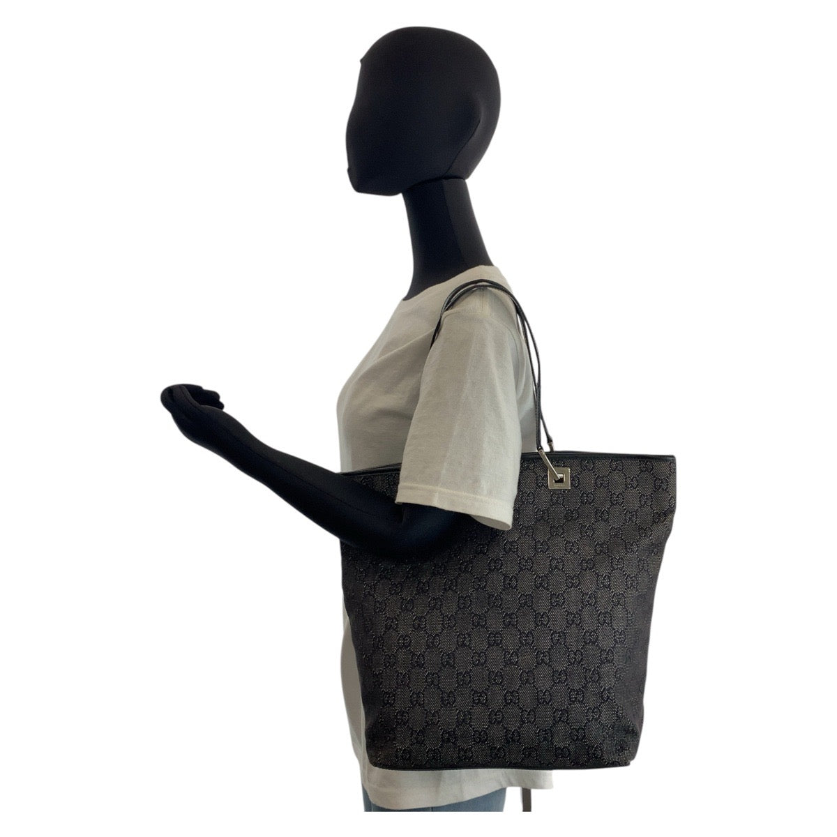 GUCCI Tote Bag 31243 GG canvas, leather Black SilverMetal Tote Bag Shoulder Bag Women Used