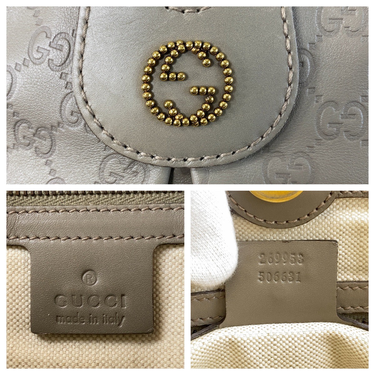 GUCCI Tote Bag 269953 leather Greige Gold Metal Tote Bag Shoulder Bag Scarlet Guccissima Women Used