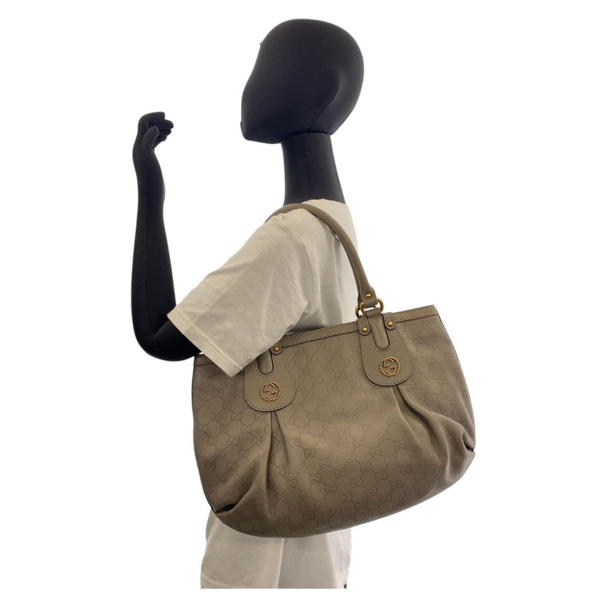 GUCCI Tote Bag 269953 leather Greige Gold Metal Tote Bag Shoulder Bag Scarlet Guccissima Women Used