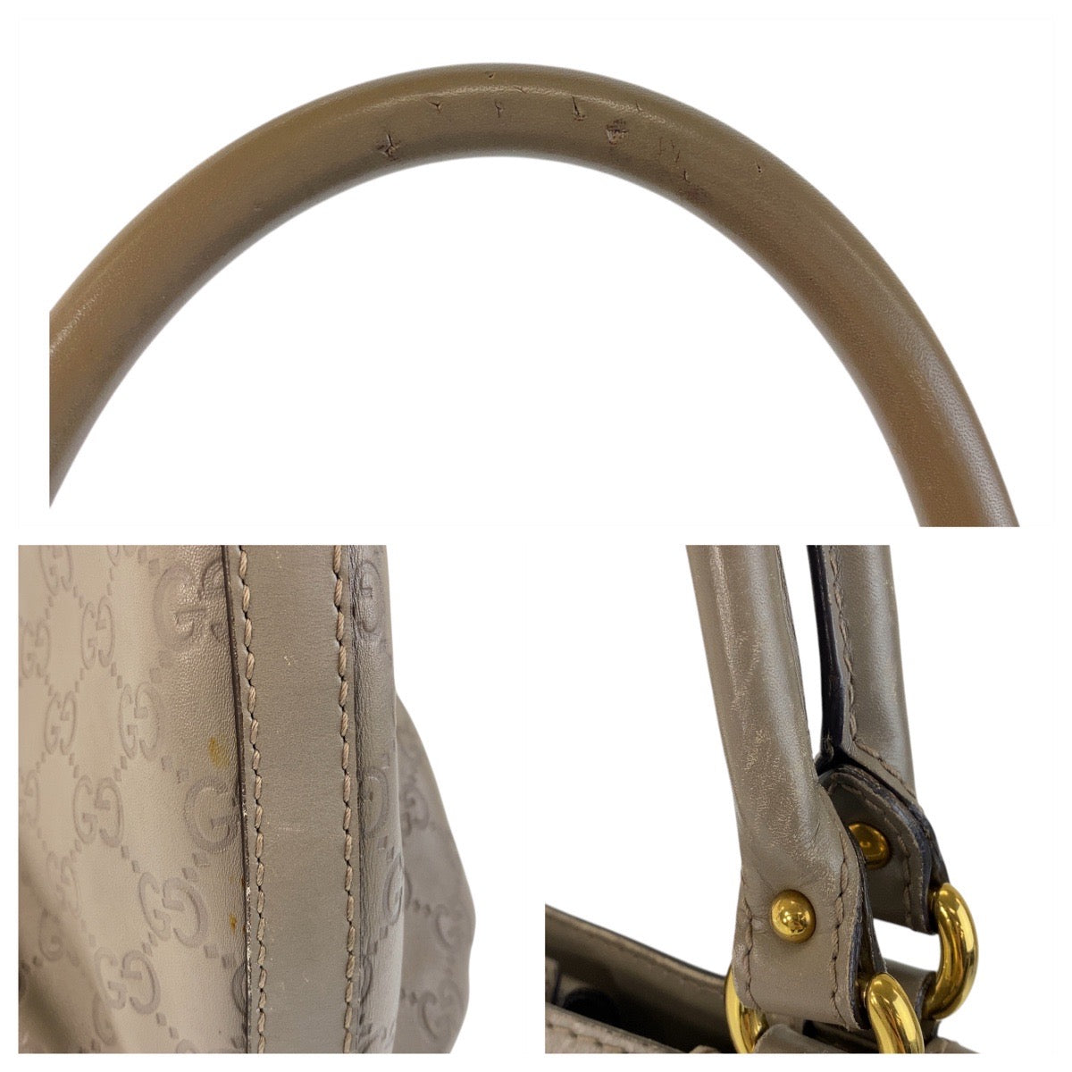 GUCCI Tote Bag 269953 leather Greige Gold Metal Tote Bag Shoulder Bag Scarlet Guccissima Women Used