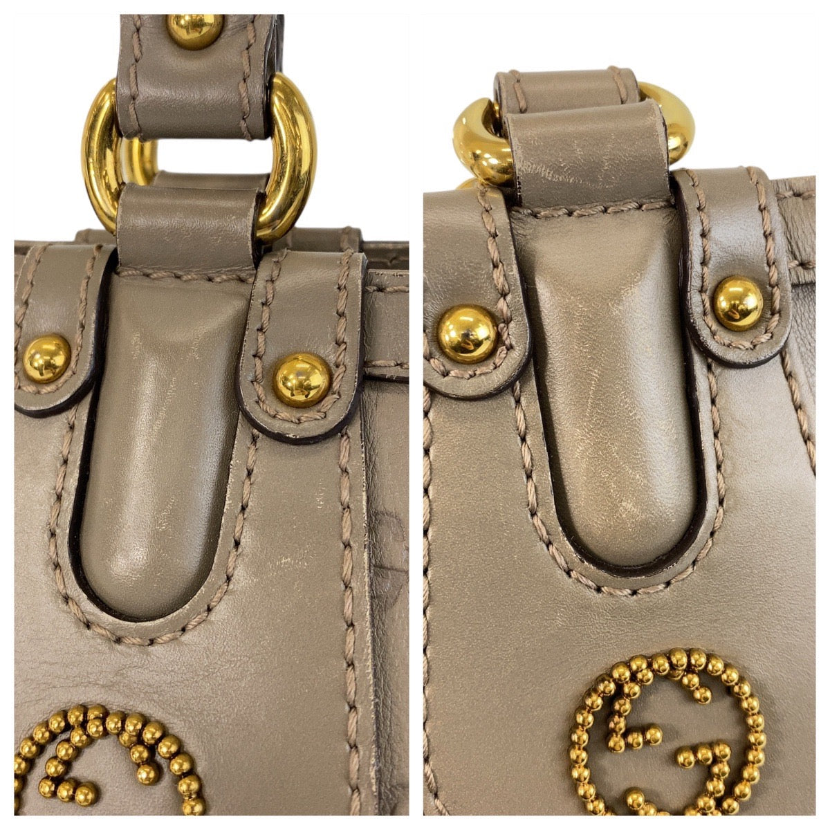 GUCCI Tote Bag 269953 leather Greige Gold Metal Tote Bag Shoulder Bag Scarlet Guccissima Women Used