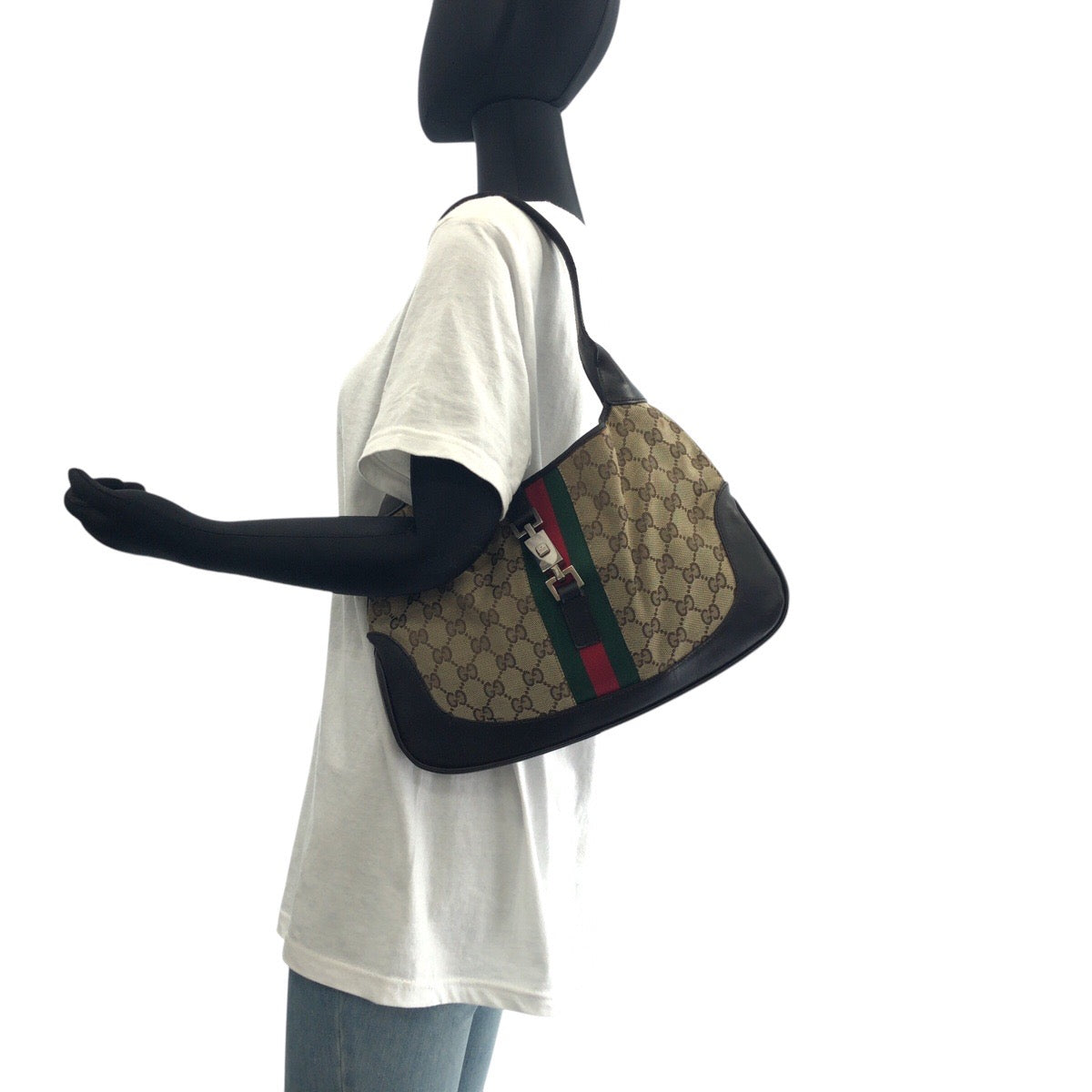 GUCCI Shoulder Bag 001 3306 GG canvas, leather Brown Jackie Shelly Line Women Used
