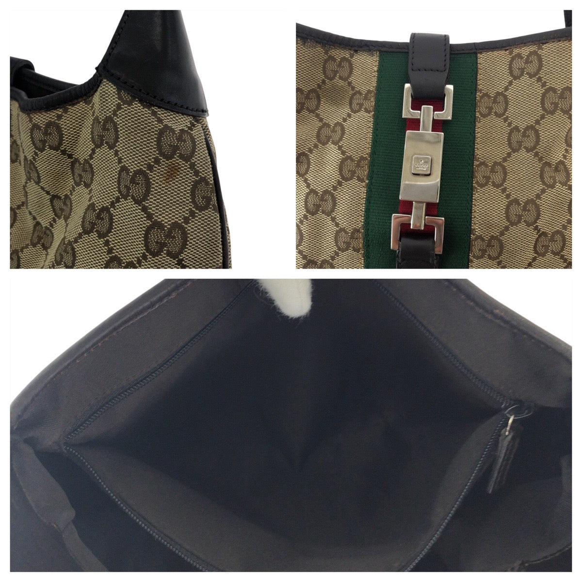 GUCCI Shoulder Bag 001 3306 GG canvas, leather Brown Jackie Shelly Line Women Used