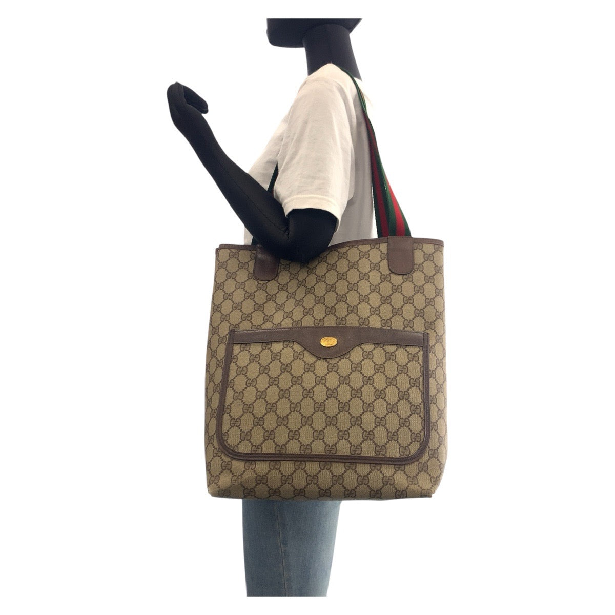 GUCCI Tote Bag 39 02 003 GG Supreme canvas, leather Brown Tote Bag Shoulder Bag Old Gucci Shelly Line Interlocking Women Used