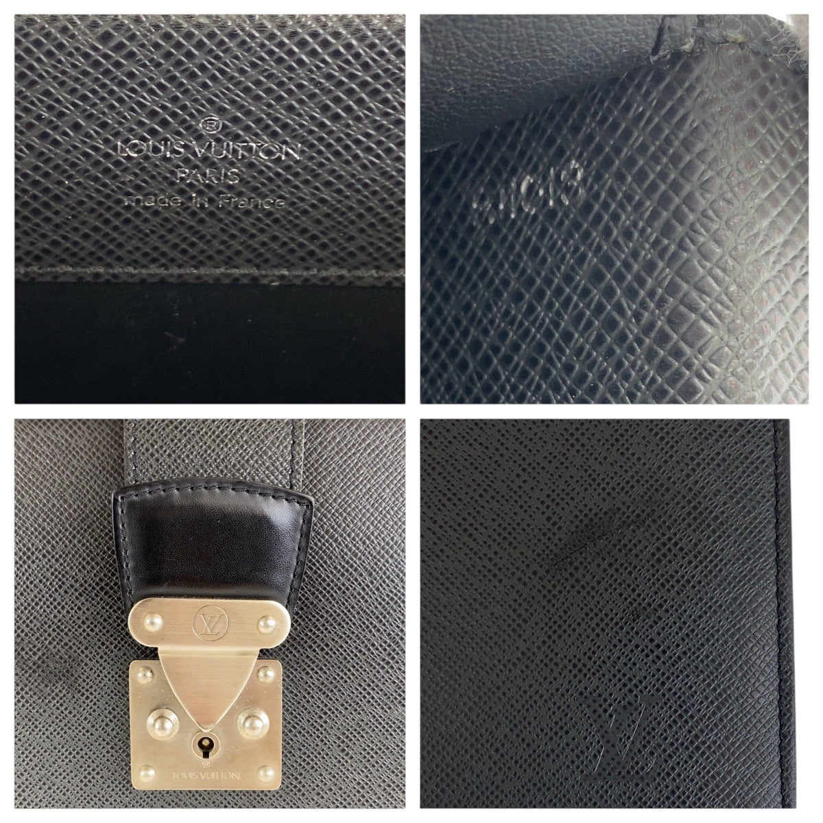 LOUIS VUITTON Business bag M30022 leather black Taiga Pilott case Ural