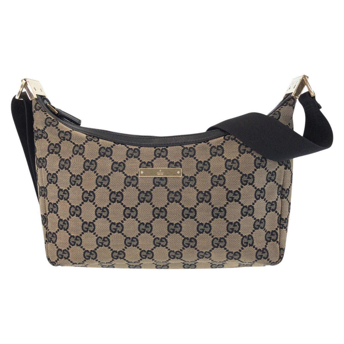 GUCCI Shoulder Bag 019 0433 GG canvas Beige Black Gold Metal Shoulder Bag pochette Women Used