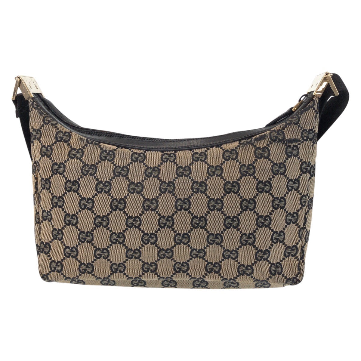 GUCCI Shoulder Bag 019 0433 GG canvas Beige Black Gold Metal Shoulder Bag pochette Women Used