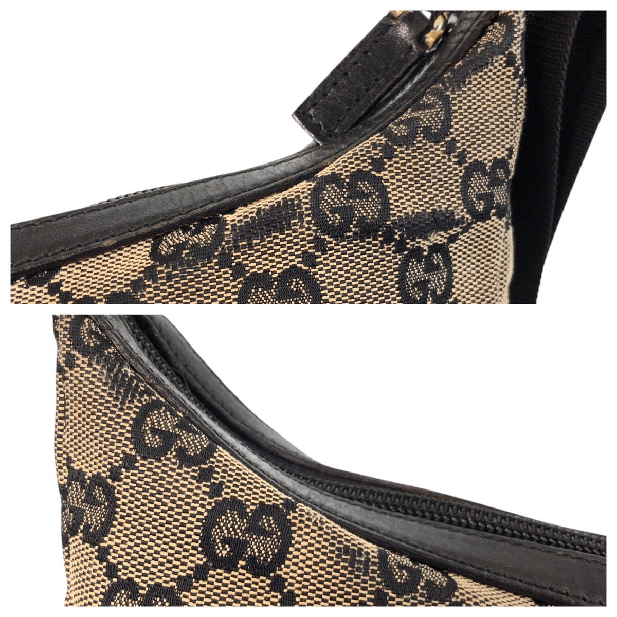GUCCI Shoulder Bag 019 0433 GG canvas Beige Black Gold Metal Shoulder Bag pochette Women Used