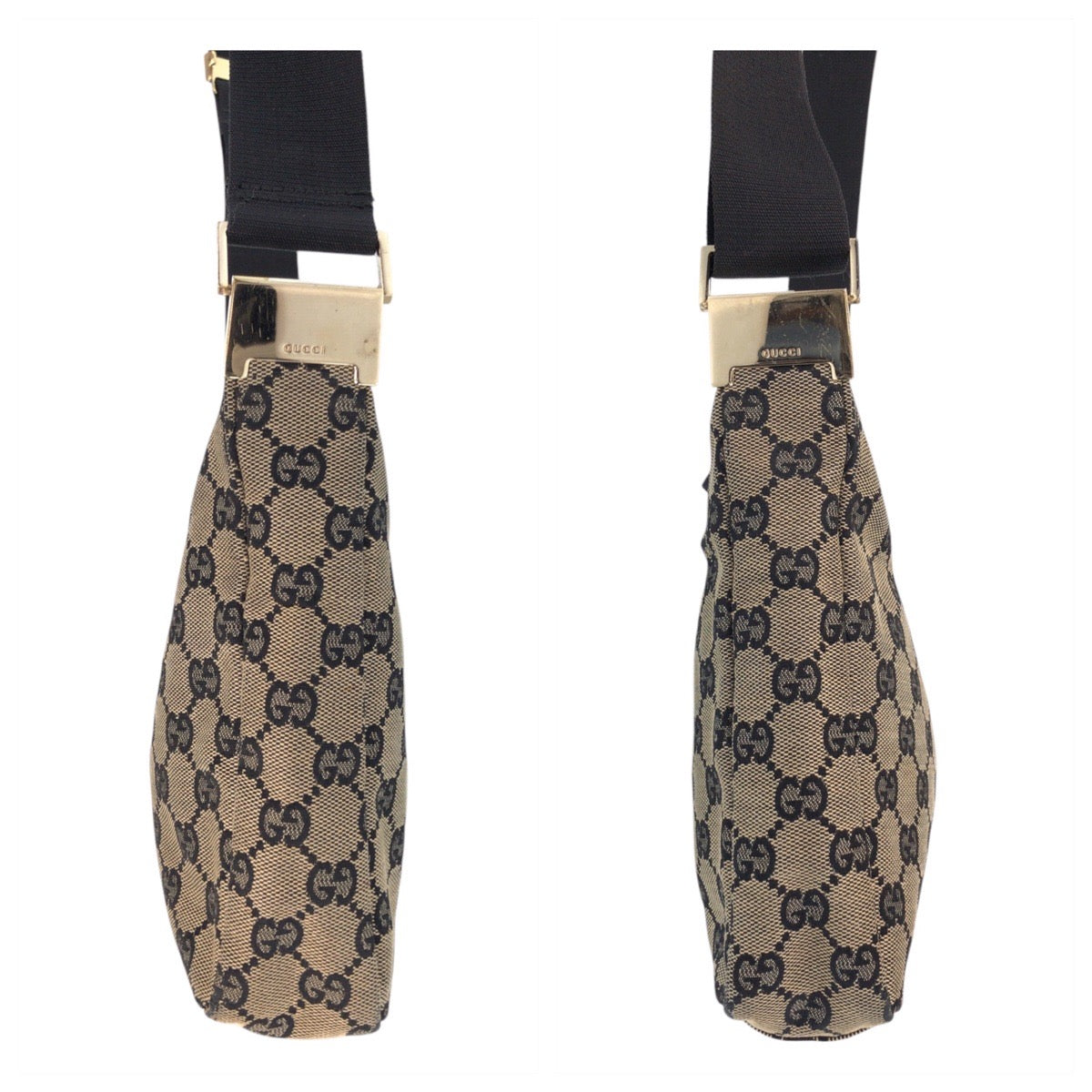 GUCCI Shoulder Bag 019 0433 GG canvas Beige Black Gold Metal Shoulder Bag pochette Women Used