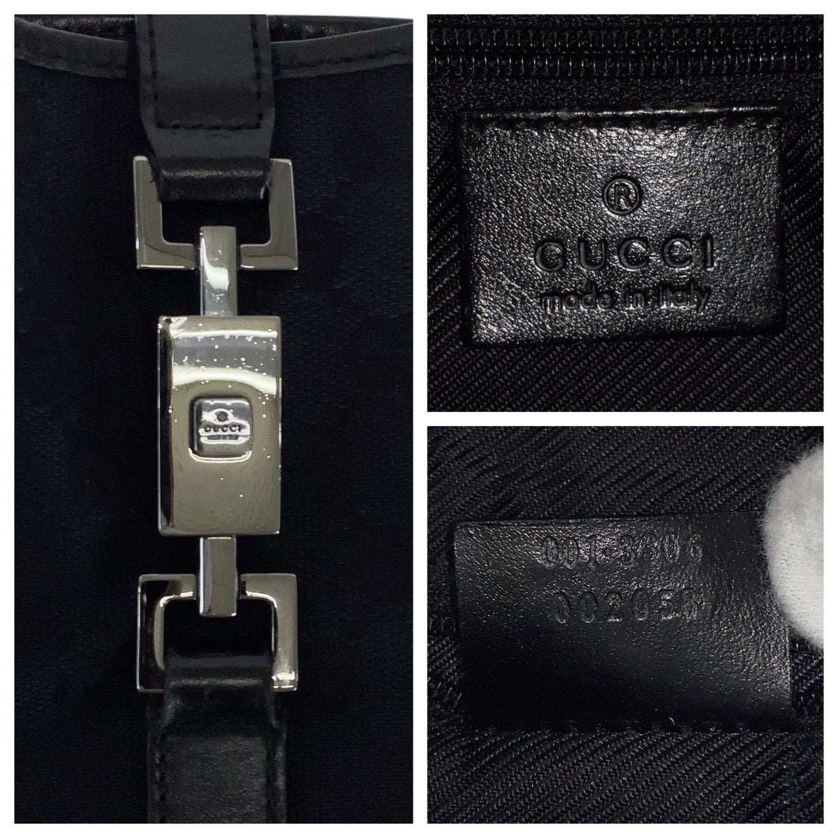 GUCCI Shoulder Bag 001 3306 GG canvas black Jackie