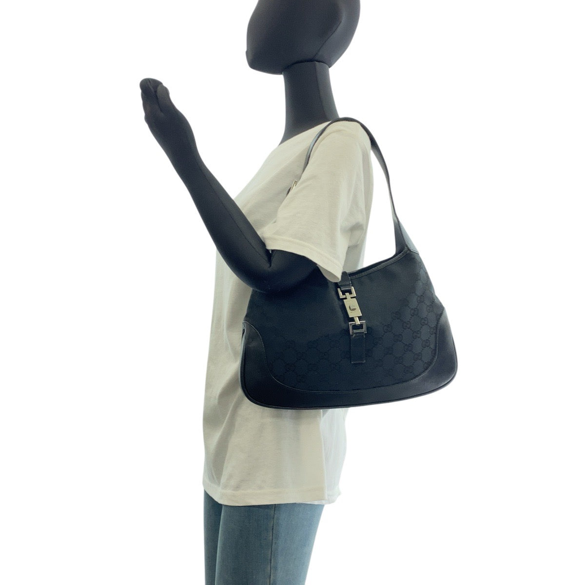 GUCCI Shoulder Bag 001 3306 GG canvas black Jackie
